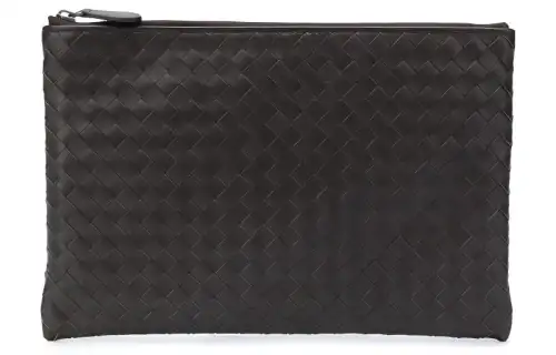 Bottega Veneta Zip Closure Leather Clutch Women's Dark Umber