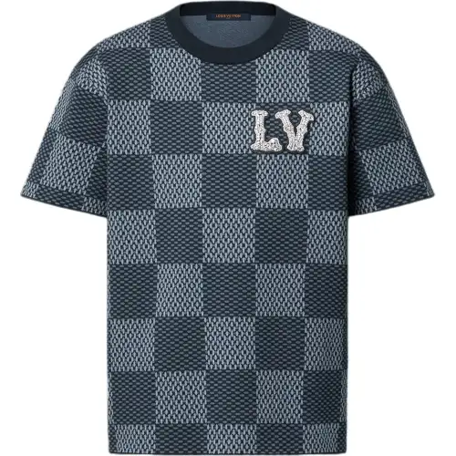 LOUIS VUITTON Damier Short-Sleeved Crewneck With Lv Crystal Patch