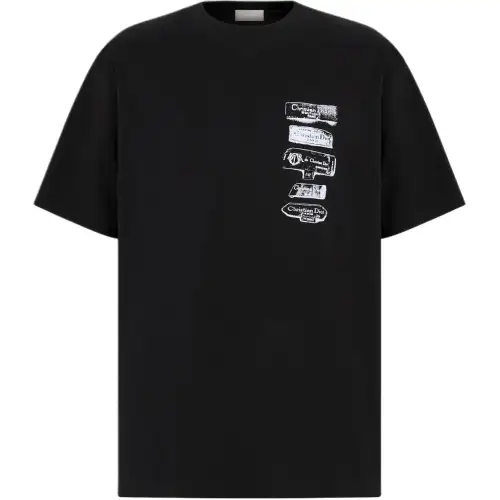 DIOR T Shirts Men's Black Crew Neck Moderate Straight Fit