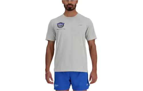 New Balance T Shirts Men's Gray Crew Neck Moderate Straight Fit