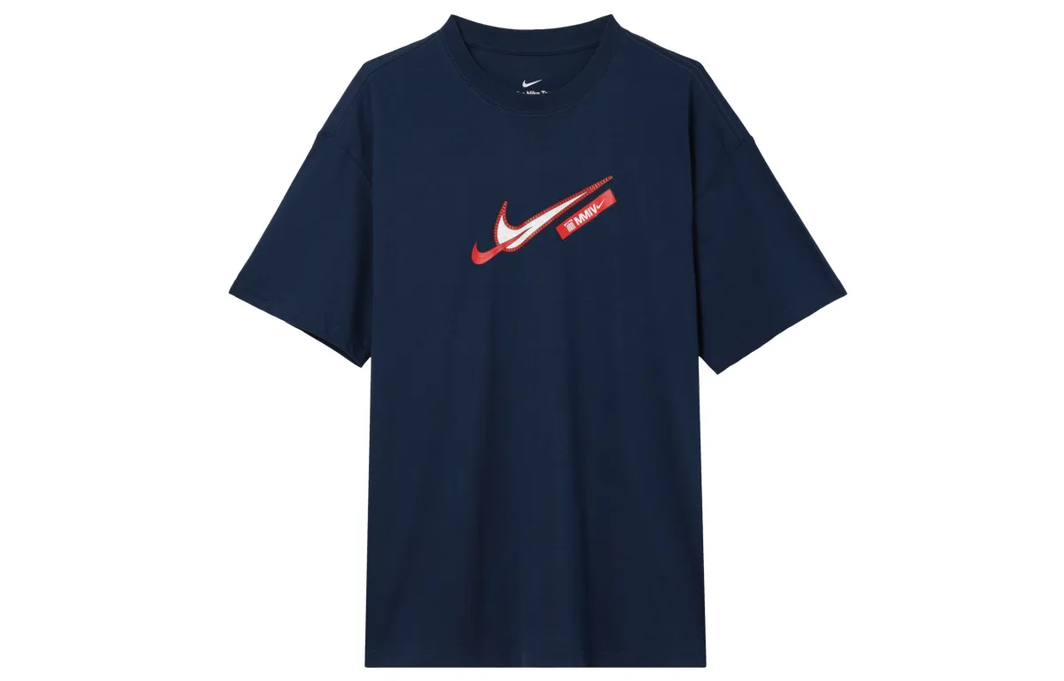 Nike T-Shirts Men's Navy Blue Crew Neck Moderate Straight Fit