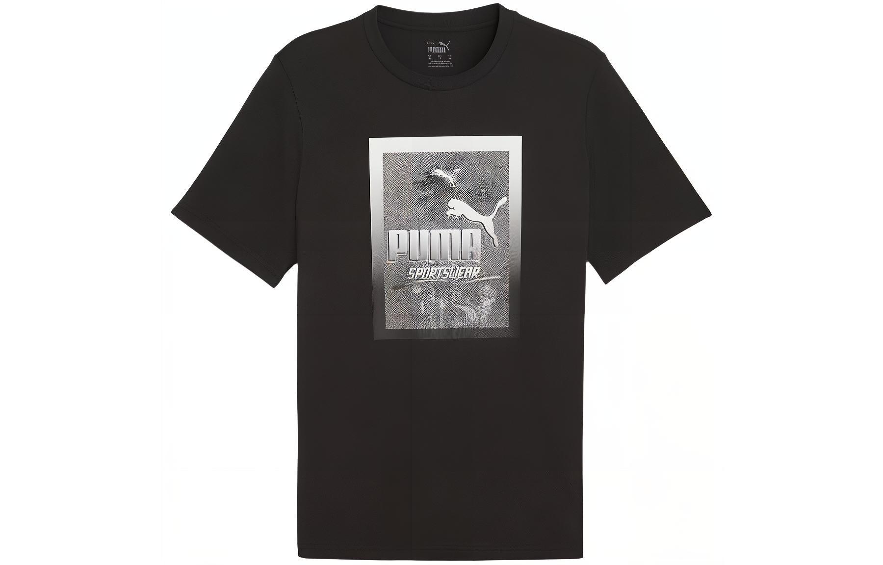 PUMA T Shirts Men's Black Crew Neck Moderate Straight Fit