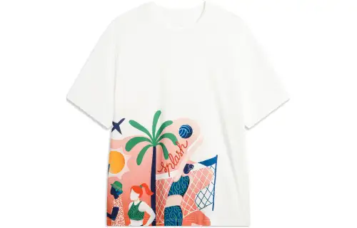 Li Ning Sports Life Collection Drop Shoulder Sleeve T Shirt Men's Ivory Front And Back Large Image