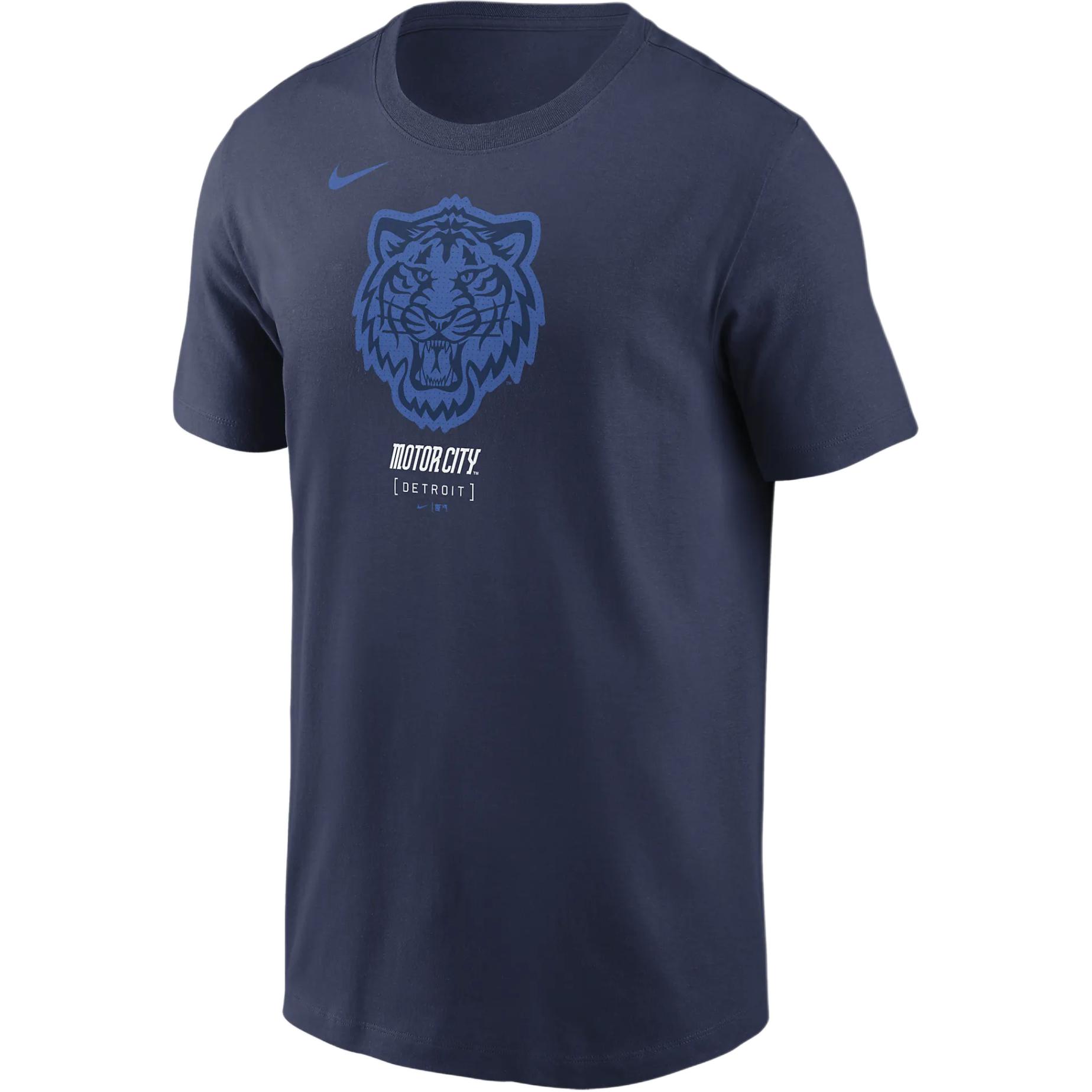 Nike X MLB joint logo logo letter print animal pattern comfortable casual round neck short-sleeved T-shirt men's navy blue Detroit Tigers