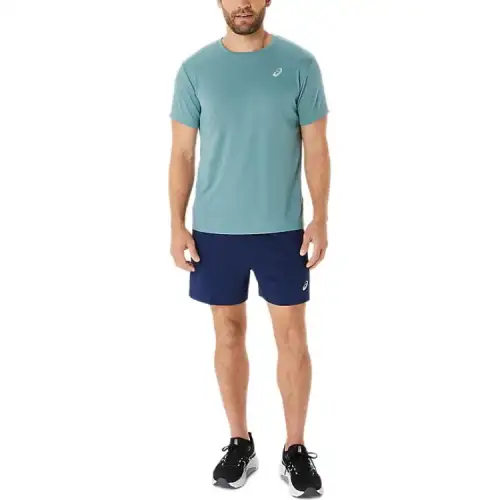 ASICS KATAKANA T Shirts Men's Green Crew Neck Moderate