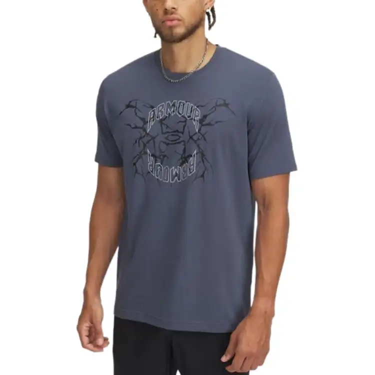 Under Armour Thunder Logo T Shirt Men's Deluge Gray/Midnight Marine Blue/Reflective