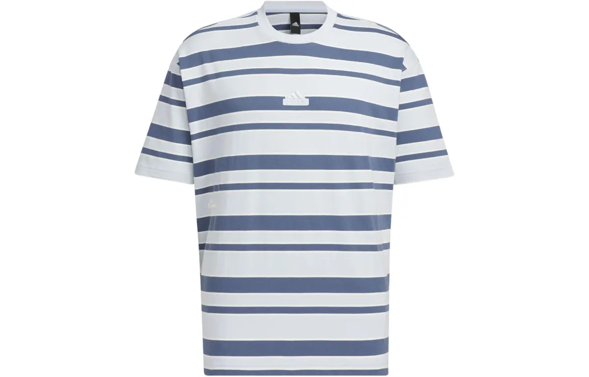 Adidas Logo Stripe T-shirt Asia Sizing 'Grey Navy'
