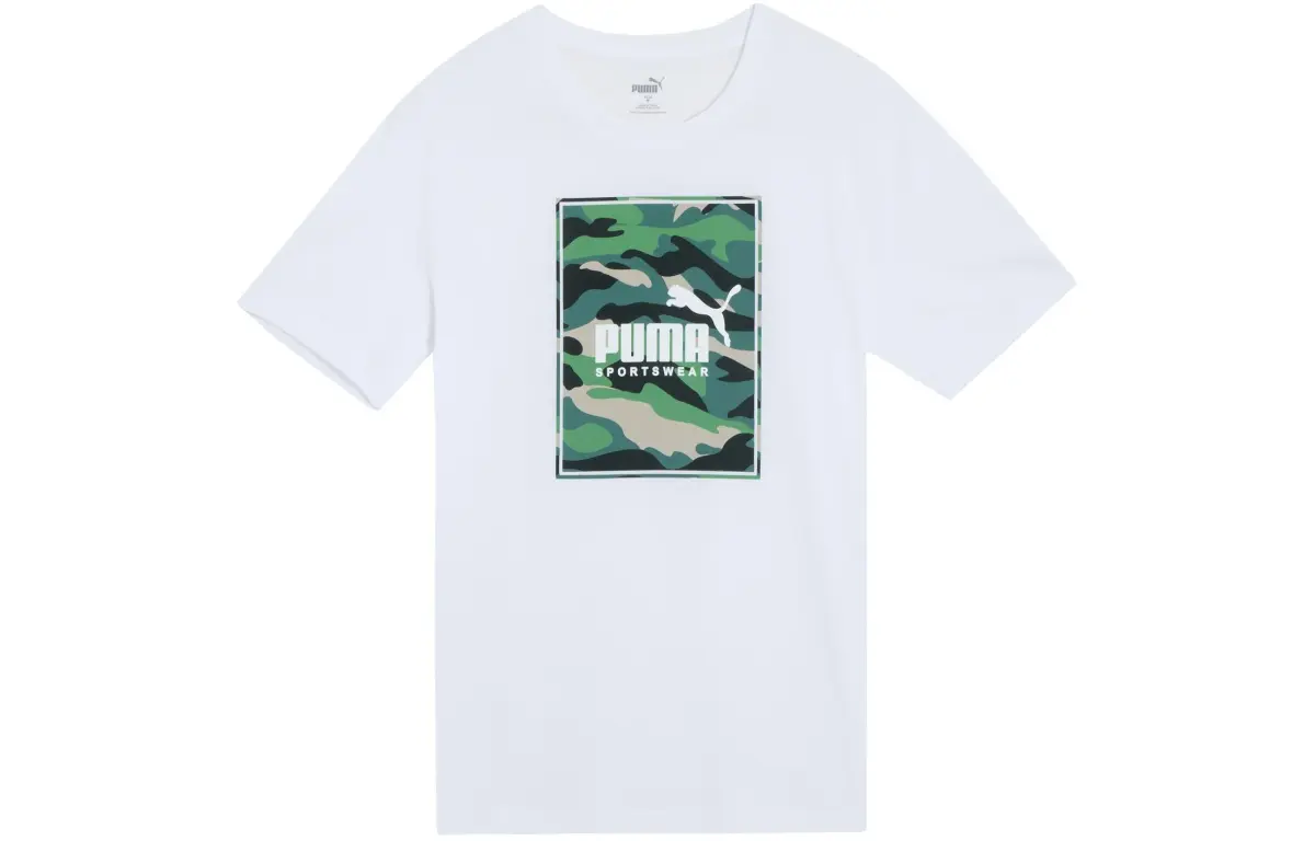 PUMA BOX LOGO T-Shirts Men's White Crew Neck Moderate Straight Fit