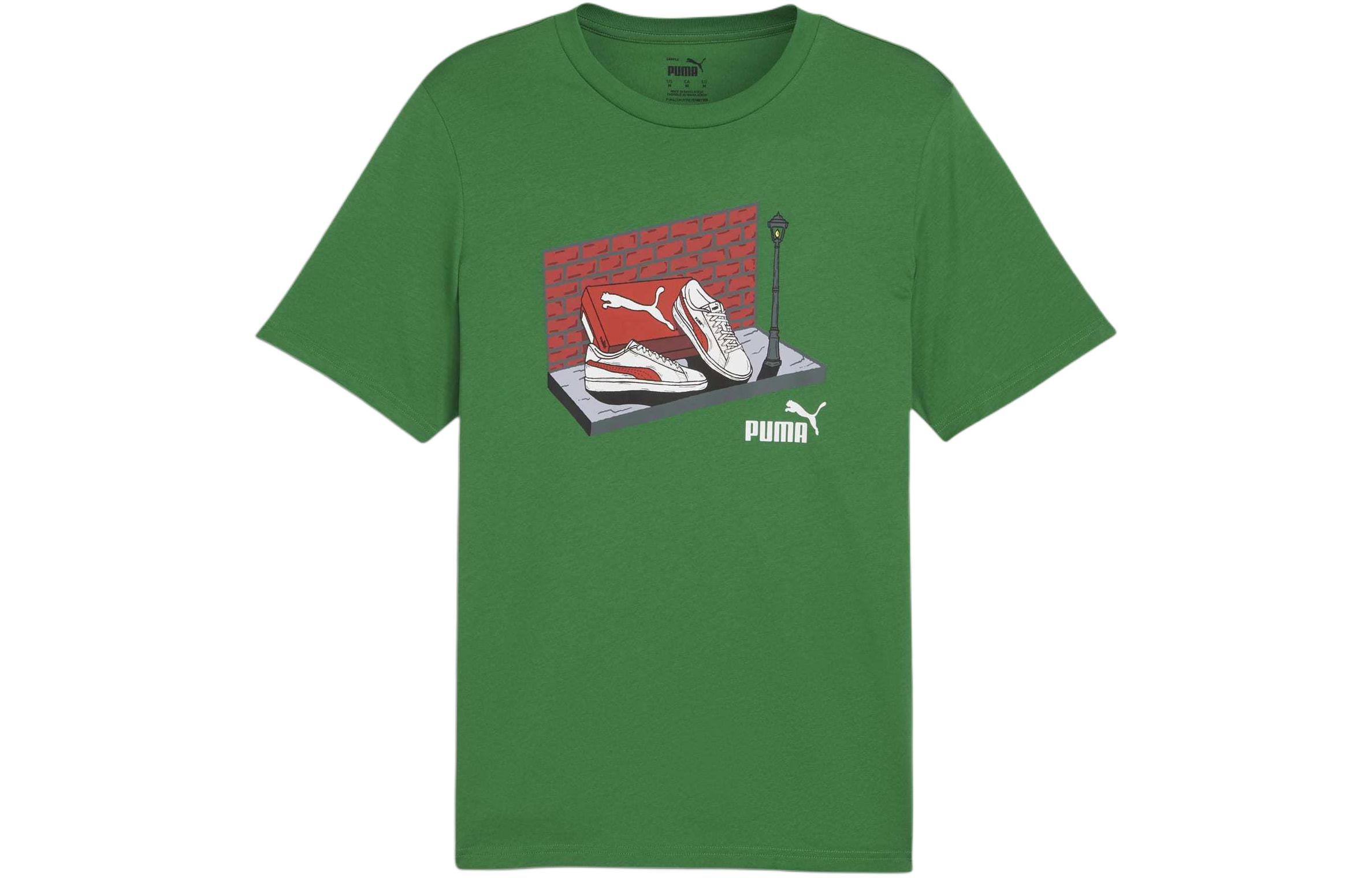 PUMA Graphic Sneaker Box T Shirts Men's Green Crew Neck Moderate Straight Fit