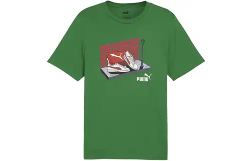 PUMA Graphic Sneaker Box T Shirts Men's Green Crew Neck Moderate Straight Fit