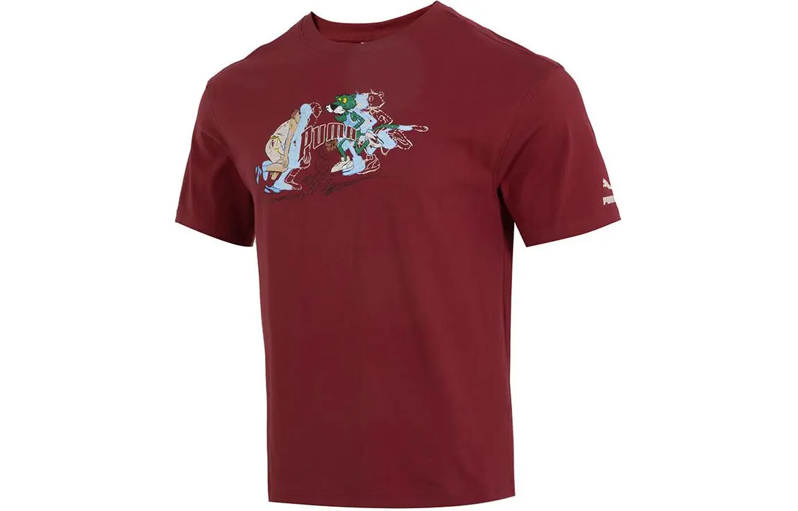 PUMA Lightweight Running T-Shirts Men's Burgundy Crew Neck Moderate