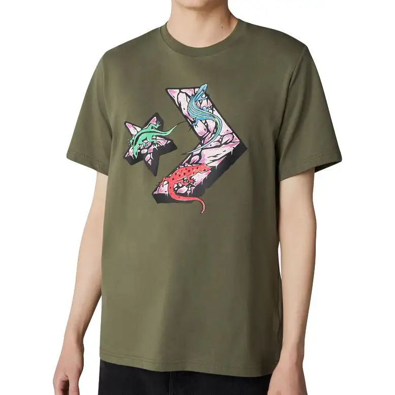 Converse T Shirts Men's Green Crew Neck Moderate Straight Fit