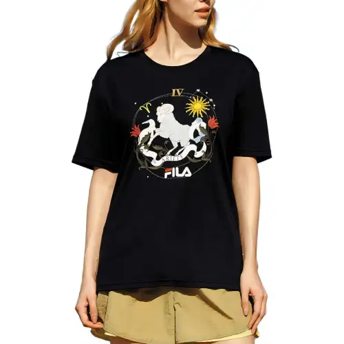 FILA T Shirts Unisex Black NV Crew Neck Moderate Straight Fit