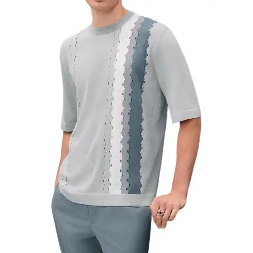 HERMES T Shirts Men's Blue Crew Neck Moderate Straight Fit
