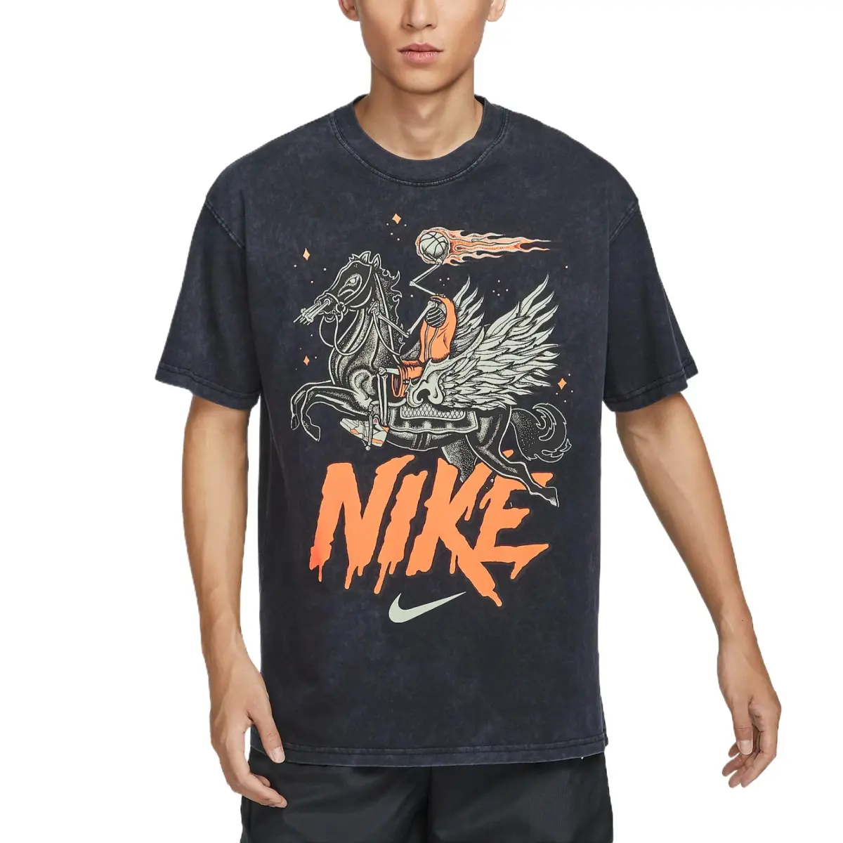 Nike T-Shirts Men's Black Crew Neck Moderate Straight Fit