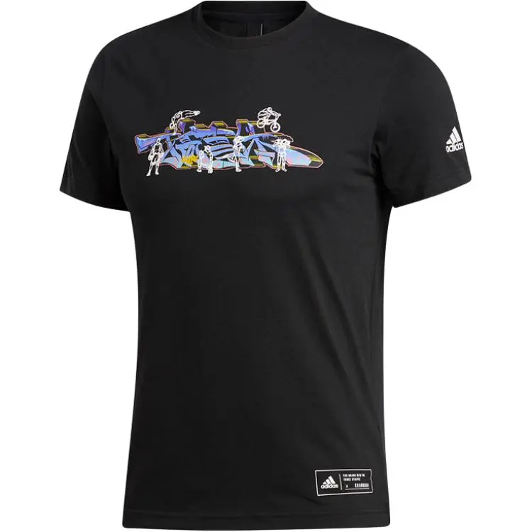 Adidas T-Shirts Men's Black Crew Neck Moderate Straight Fit