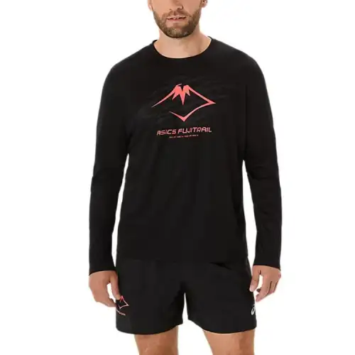 Asics FUJITRAIL LOGO LONG SLEEVE TOP T Shirt Men's Performance Black