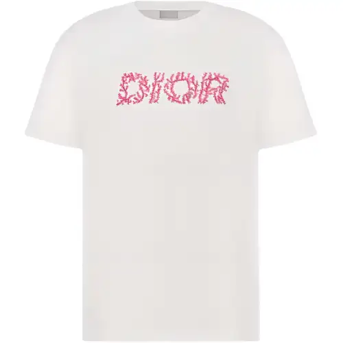 DIOR T Shirts Men's White Crew Neck Moderate Straight Fit