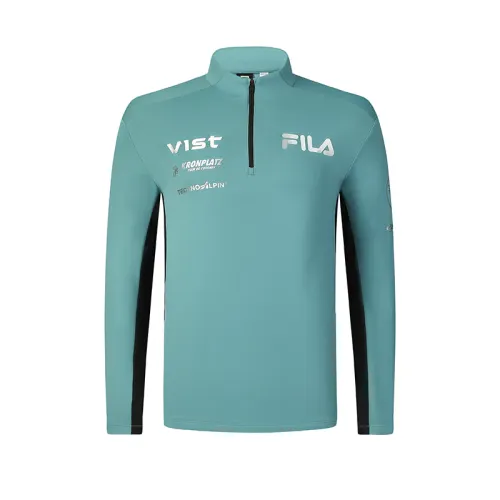 FILA SKI Collection, Fashion Stand Collar Half Zip Pullover Fleece Lined Long Sleeved T Shirt Men's Jade Fork Blue