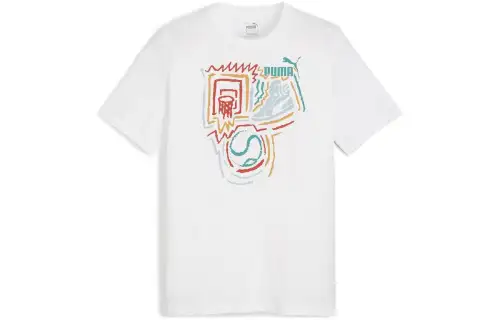 PUMA T Shirts Men's White Crew Neck Moderate Straight Fit