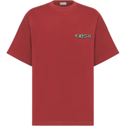 DIOR T Shirts Men's Burgundy Crew Neck Moderate Straight Fit