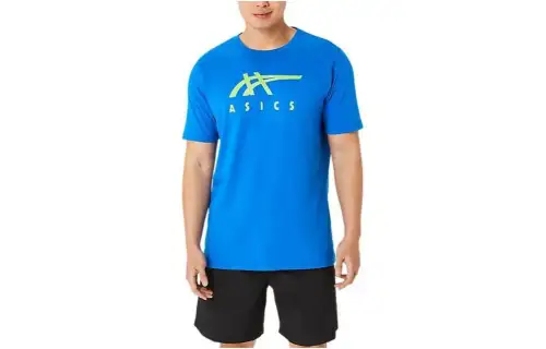 Asics Stripe Short Sleeve Tee T Shirt Men's Blue
