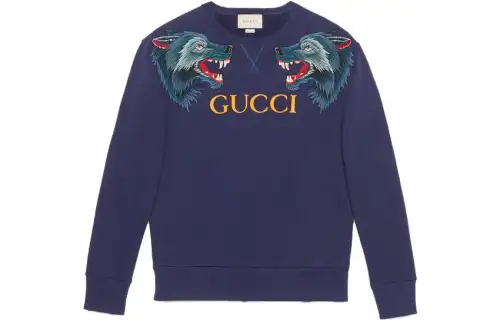 GUCCI Sweatshirts Men's Marine Blue Crew Neck Moderate Regular