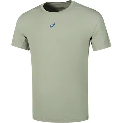 ASICS T Shirts Men's Green Crew Neck Moderate Straight Fit