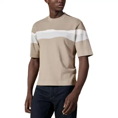 HERMES Multicolor Stripes Appliqué Crew Neck Short Sleeved SS24 T Shirt Men's Sand Yellow