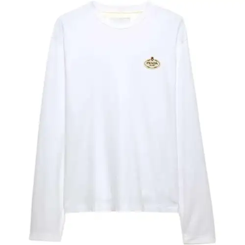 PRADA T Shirts Men's White Crew Neck Moderate Straight Fit