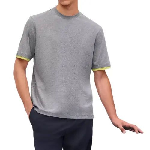 HERMES T Shirts Men's Gray Crew Neck Moderate Straight Fit