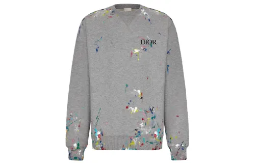 DIOR Quarterly New Products Sweatshirts Men's Gray Crew Neck Moderate Regular