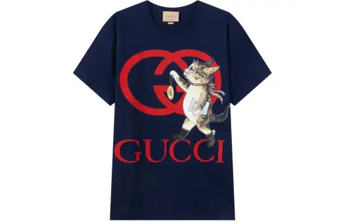 GUCCI T Shirts Unisex Dark Blue Crew Neck Moderate Straight Fit
