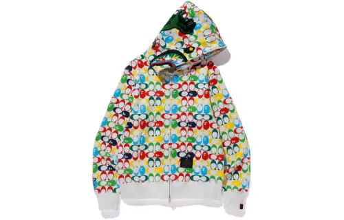 BAPE x COACH joint model ape series interwoven presbyopic shark letter print hooded sweatshirt men