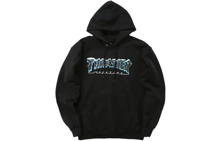 Thrasher Snowflake Logo Hooded Fleece Lined Hoodie Pullover Sweatshirt Unisex Black