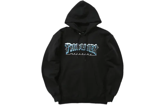Thrasher Snowflake Logo Hooded Fleece Lined Hoodie Pullover Sweatshirt Unisex Black