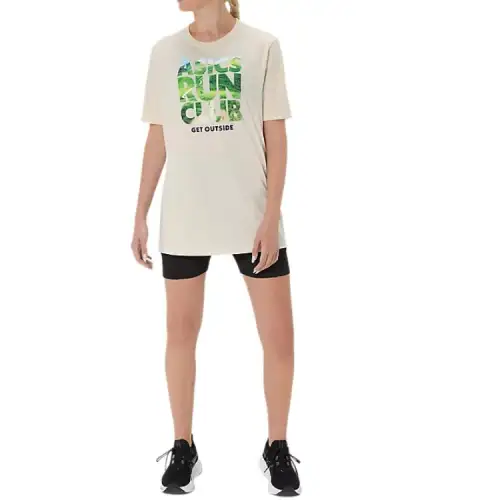 Asics UNISEX ASICS RUN Outside CLUB SHORT SLEEVE TEE T Shirt Unisex Oats Heather Flower