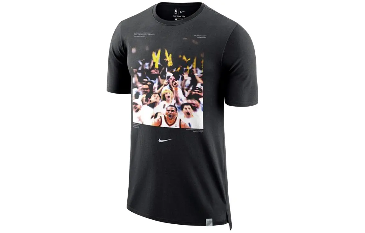 Nike X NBA T-Shirts Men's Black Crew Neck Moderate Straight Fit