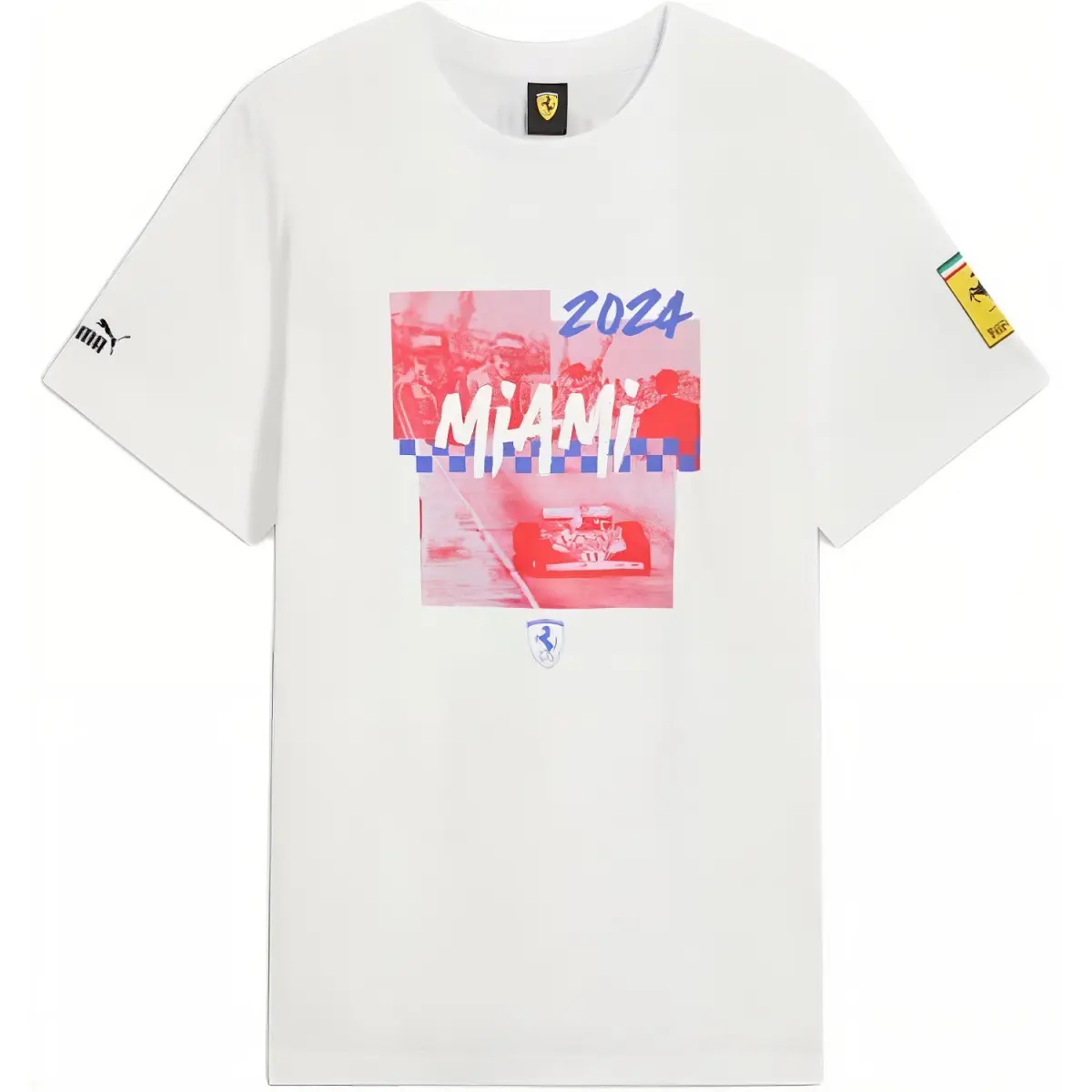 PUMA Scuderia Ferrari T-Shirts Men's White Crew Neck Moderate Straight Fit