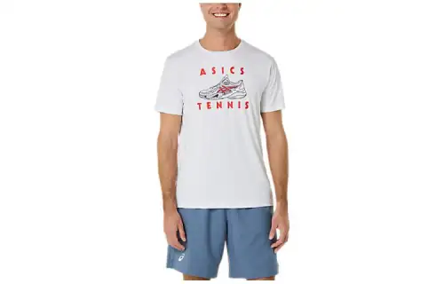 ASICS Court GPX T Shirts Men's White Crew Neck Moderate Straight Fit