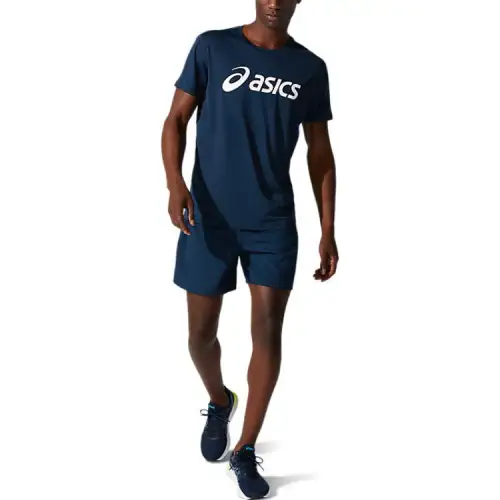 ASICS T Shirts Men's Blue Crew Neck Moderate Straight Fit