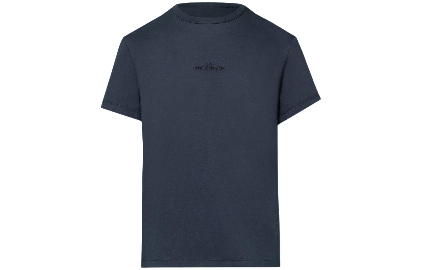 Maison Margiela Semir, blue short sleeve T-shirt with a round collar, with embroidery