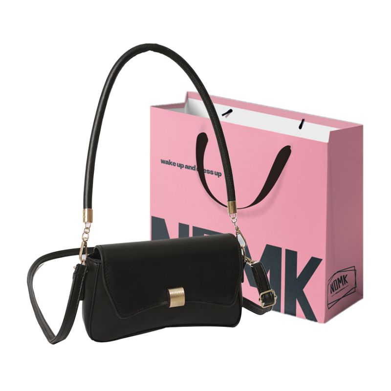 NOMK Design polyurethane shoulder bag, small bag, underarm bag, black one-shoulder bag, trend of season