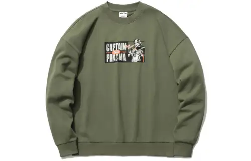 Li Ning Disney Sweatshirts Men's Army Green Crew Neck Moderate Regular