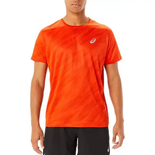 ASICS T Shirts Men's Orange Crew Neck