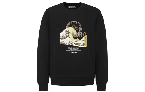Fukugami EVISU SS21 Ukiyoe wave family flower logo printed sweatshirt, same style for men and women, black