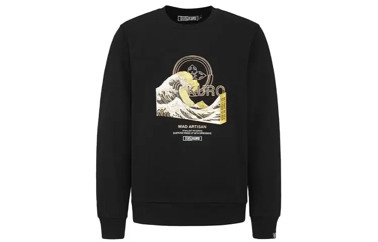 Fukugami EVISU SS21 Ukiyoe wave family flower logo printed sweatshirt, same style for men and women, black