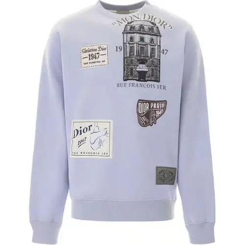 DIOR Quarterly New Products Sweatshirts Men's Blue Crew Neck Moderate Regular