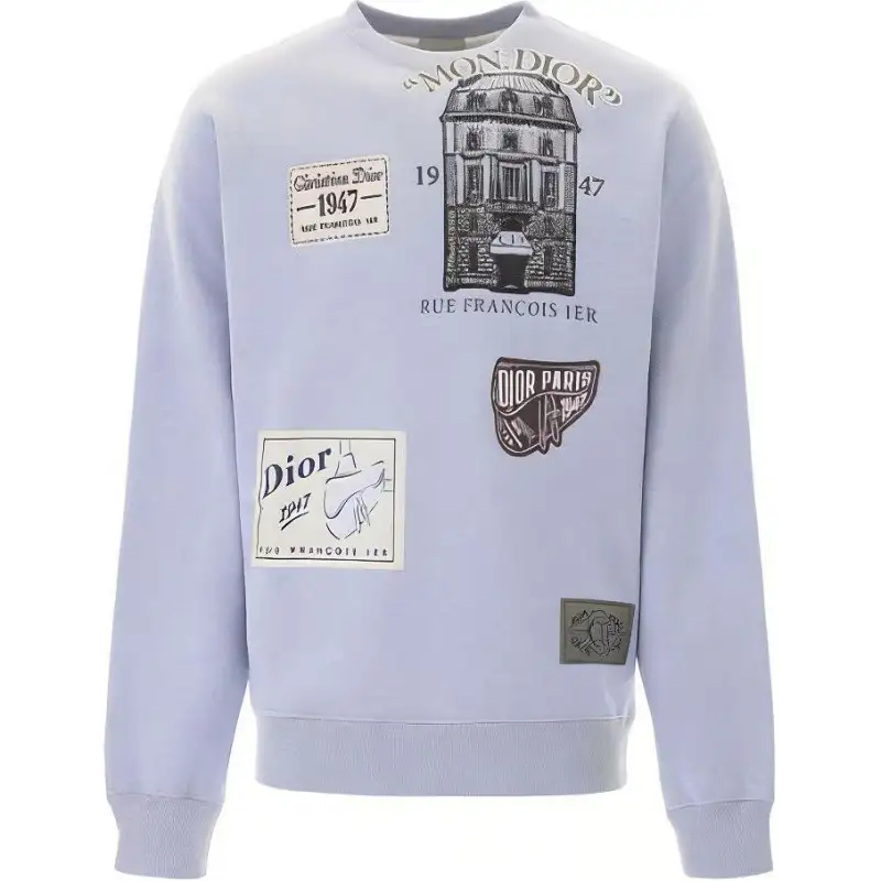 DIOR Quarterly New Products Sweatshirts Men's Blue Crew Neck Moderate Regular