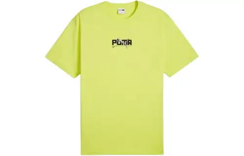 PUMA ESSENTIALS T Shirts Men's Lime Green Crew Neck Moderate